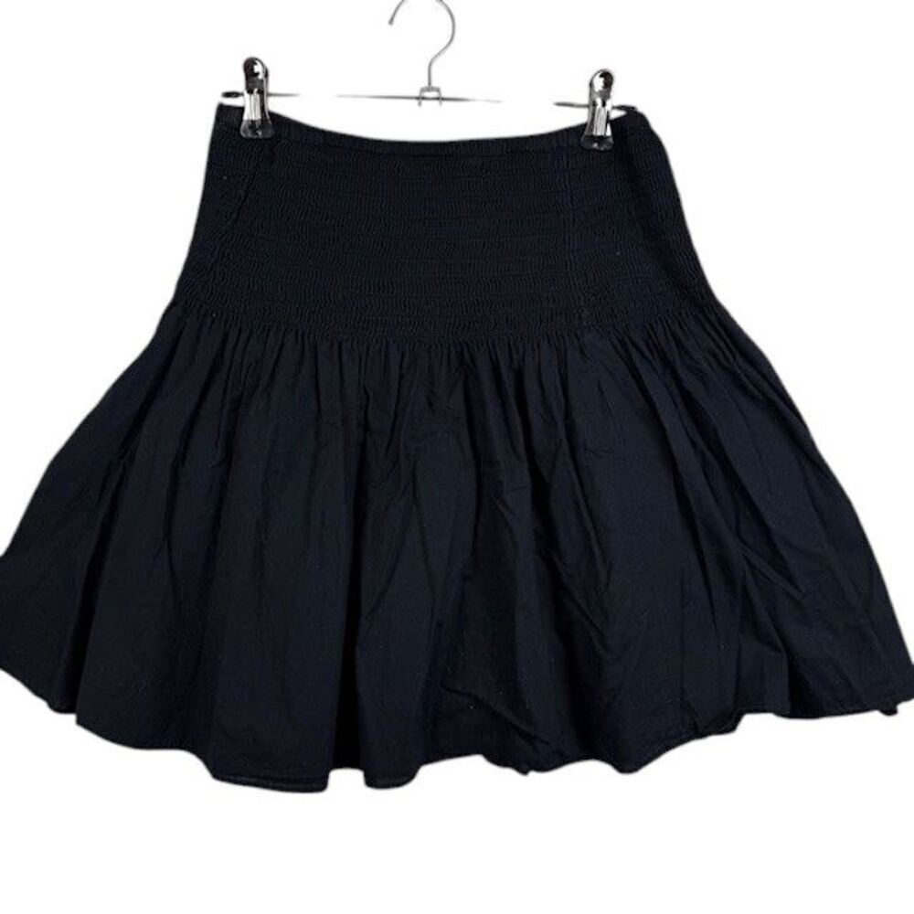 Club Monaco Smocked Elastic Waist Skirt Black Mini‎ Pintuck Flare Size XS